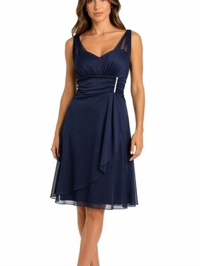 Betsy & Adam by Linda Bernell Navy Blue Sleeveless Drapey Coctail Formal Dress